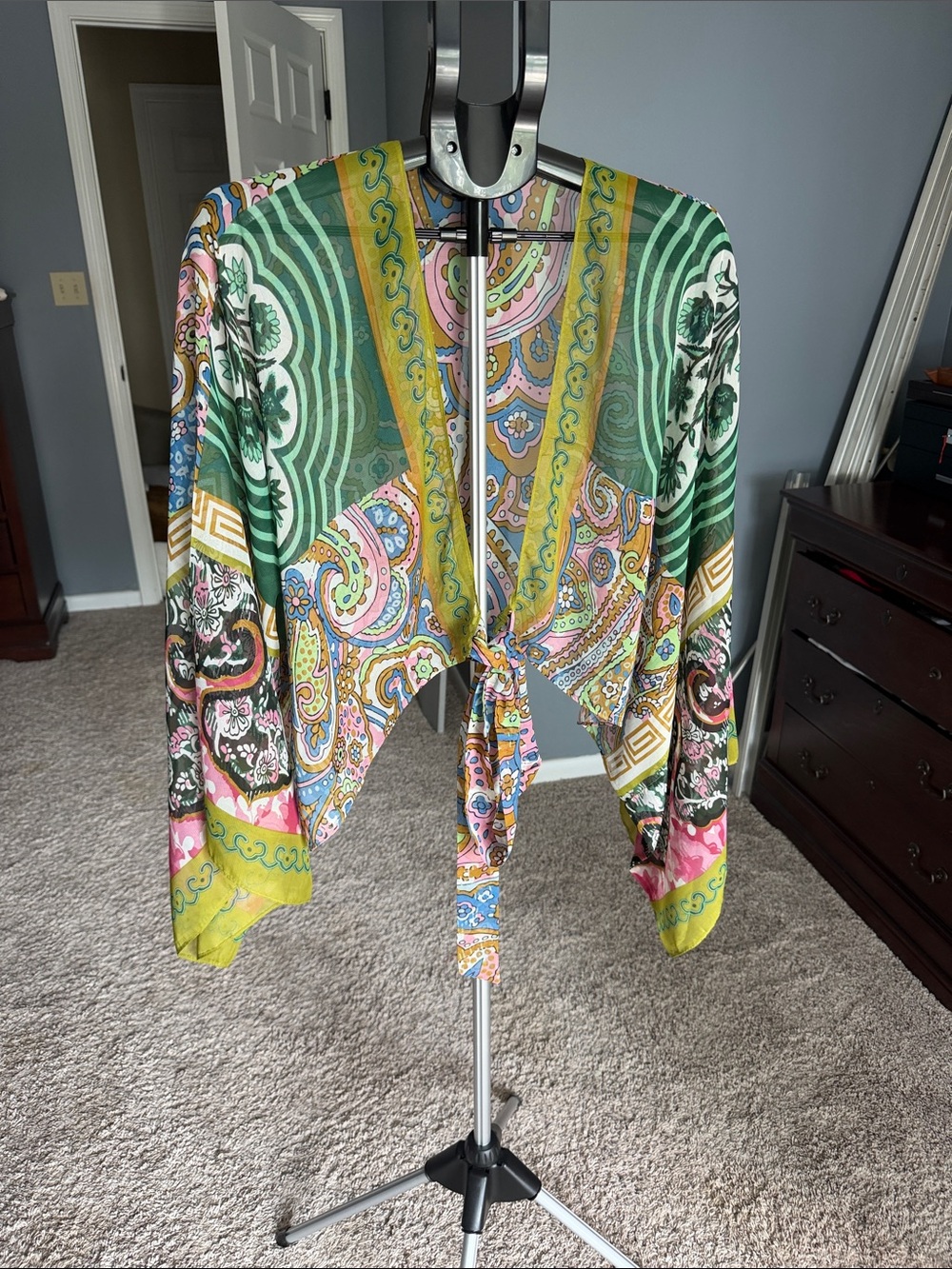 Colorful Paisley Tie-Front Kimono Jacket